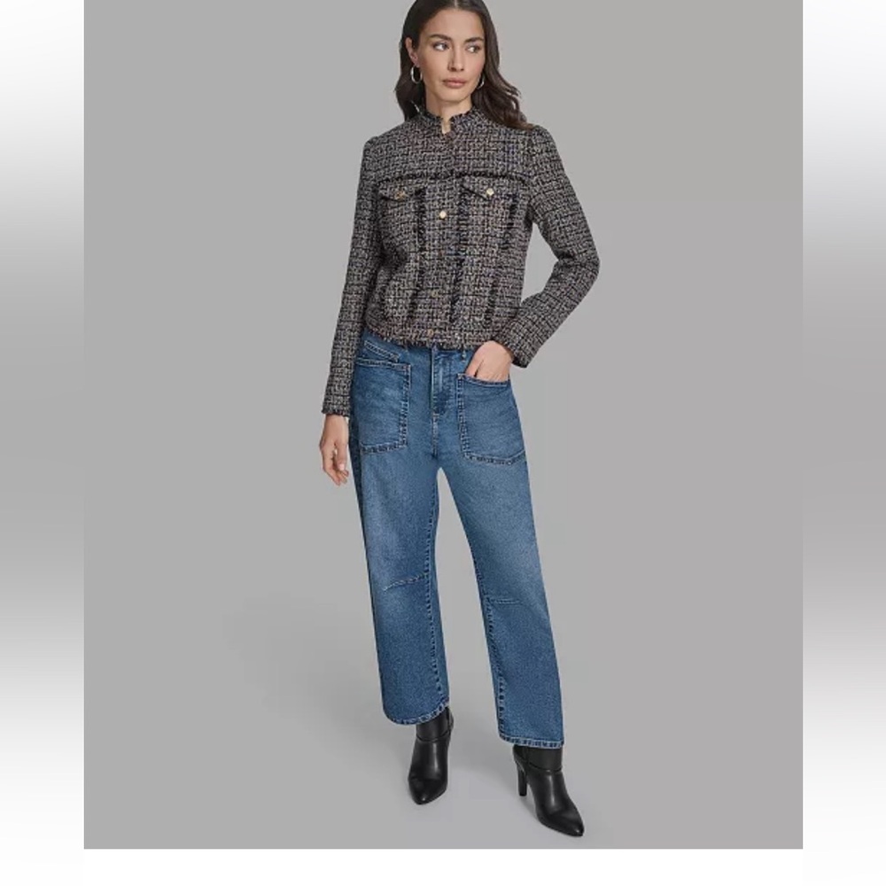 BCBG Women's Boxy Mock Neck Tweed Jacket 2025 career medium new blazer - Picture 6 of 8